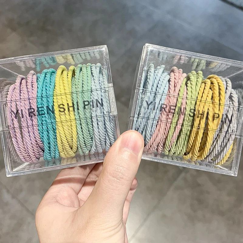 50pcs/lot  Mixed Color High Elasticity Basic Hair Band Simple Candy Color Threaded Rubber Band For Women Girls Ornaments