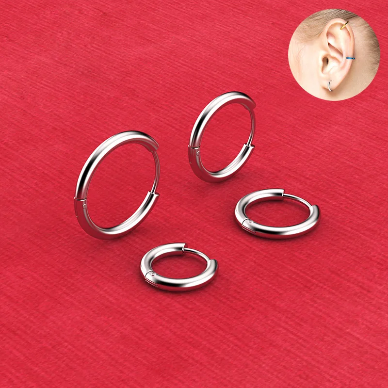 Small Hoop Earrings For Women Men Silver Color Stainles Steel Round Circle Pendientes Anti-allergy Not Fade Small Ear Jewelry