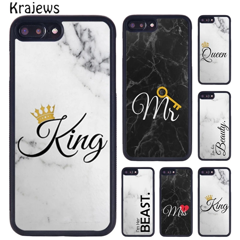 Krajews KING QUEEN CROWN MR MRS Phone Case For iPhone 16 15 14 X XR XS 11 12 mini 13 Pro MAX Plus cover shell coque