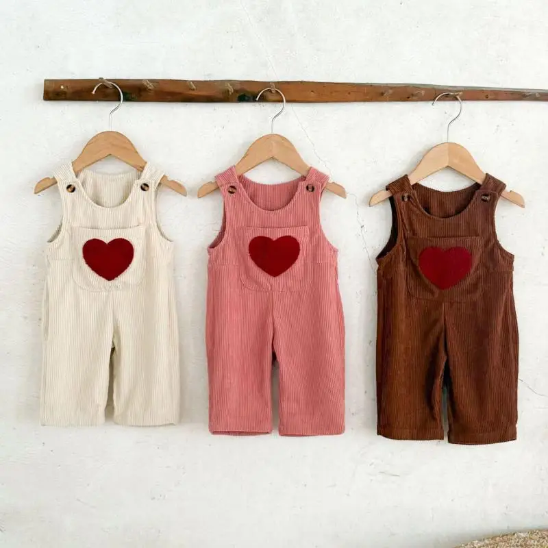 

2025 Autumn New Baby Sleeveless Corduroy Romper Cute Kids Girls Heart Overalls Toddler Casual Jumpsuit Toddler Girl Clothes