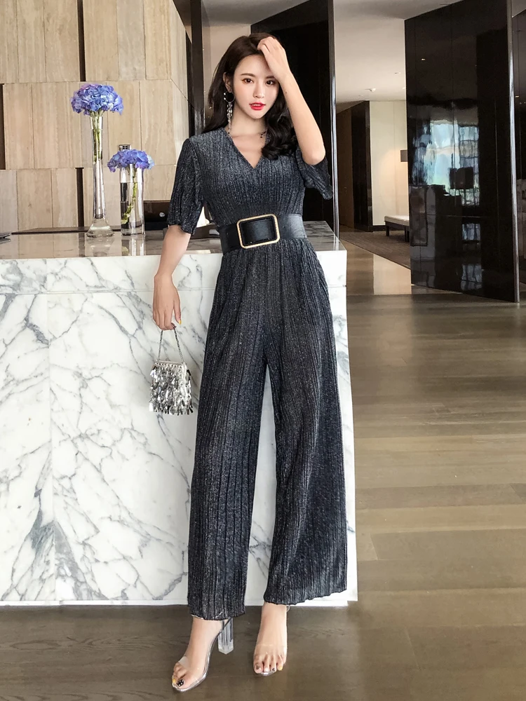 Sommer 2025, Damen-Overall mit weitem Bein, hohe Taille, S Sve, Freizeithose, lange Hose, trendige Polyesterfaser, gerade Röhre