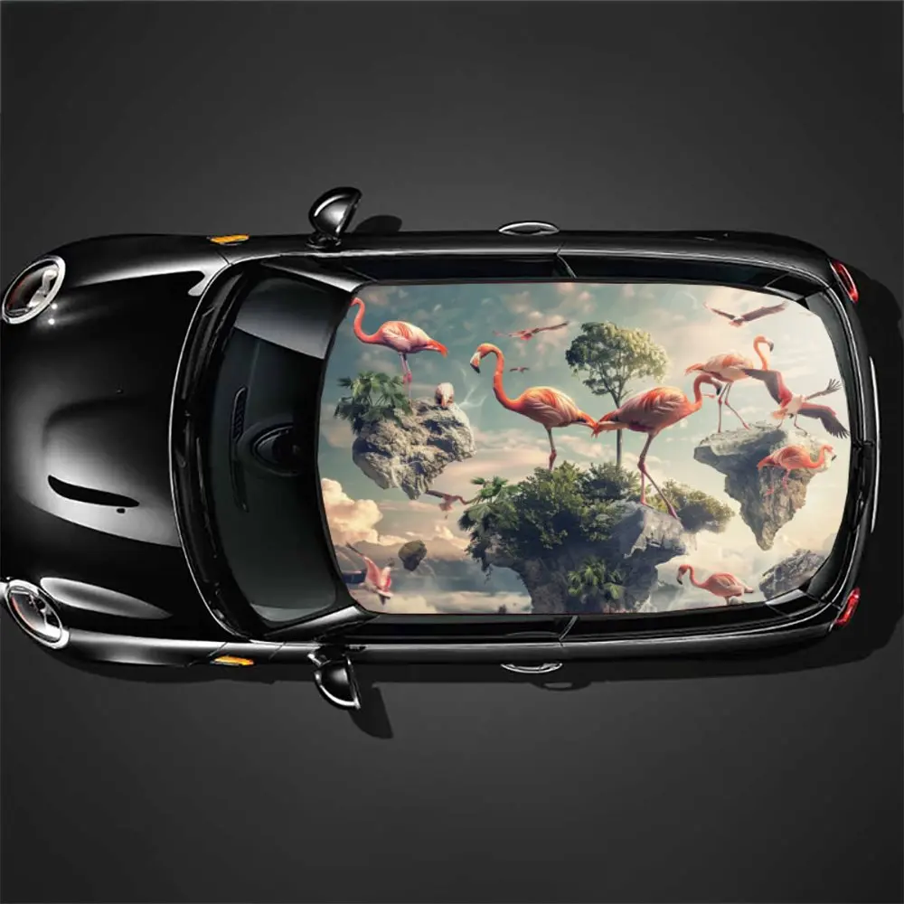 الغيوم طيور النحام المشهد طباعة سقف السيارة ملصق التفاف سباق SUV اكسسوارات السيارات التعبئة والتغليف البلاستيكية غطاء السيارة الرسم ملصق مائي ديكور