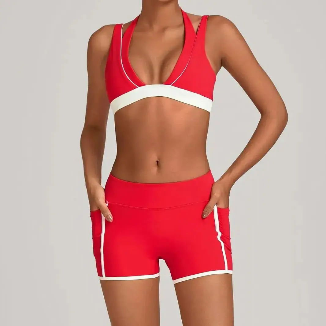 

Women Outdoor Sports Sets Halter Bras and Shorts Gym Running Line Training Yoga Suits Tops Tights 2 Pieces Sportswear