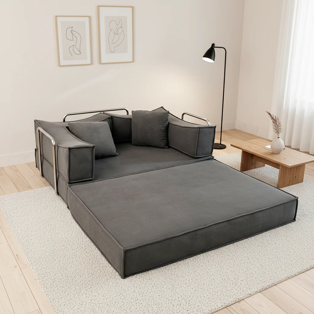 Convertible Colorful Modern Straight-Arm Convertible Corduroy Folding Boneless Recliner Compressed Sofa Bed for Apartment