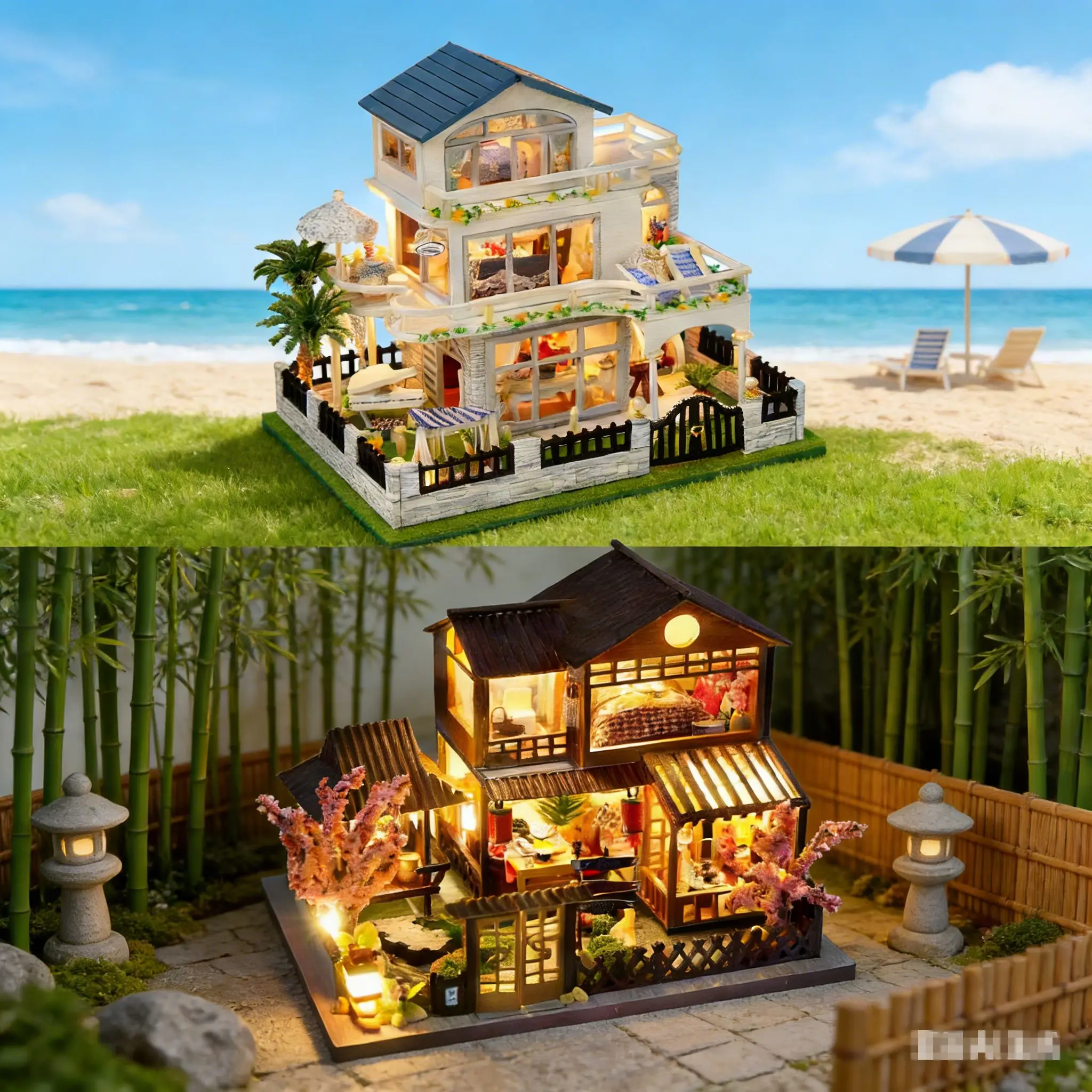 

DIY Wooden Miniature House Kits 2-in-1 Light-Up 3D Puzzle Creative Toy with Interior Details Handmade Gift for Wholesale
