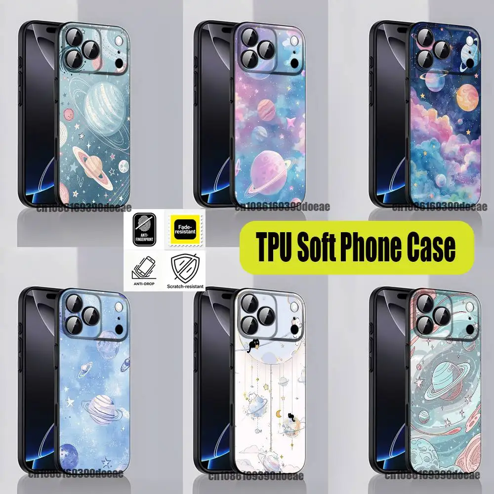 Planet Astronomy Universe For iPhone 17,16,15,14,13,12,11,Pro,Max,Plus,E,SE4,Air,Mini Black Phone Case Cover