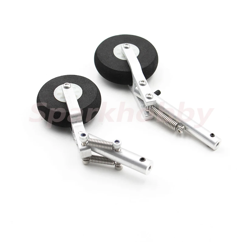 1PC 110 120 130 140mm Aluminum Alloy Retractable Belt Spring Landing Gear 45mm 50mm Spomge Wheel For Fixed Wing RC Airplane Accs