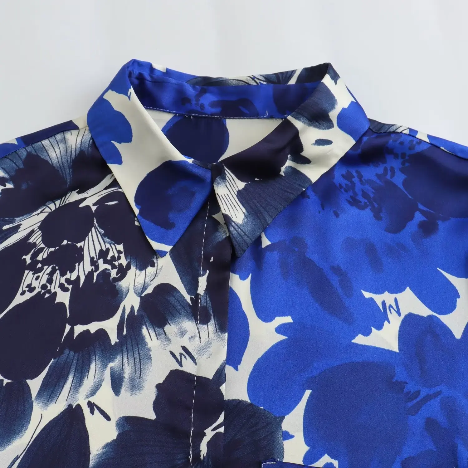 Tangada 2024 Women Blue Flowers Print Oversized Shirt Female Loose Blouse Tops 6X0168