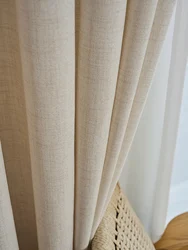 French retro high-end Japanese linen curtains beige living room bedroom gauze curtains for all season