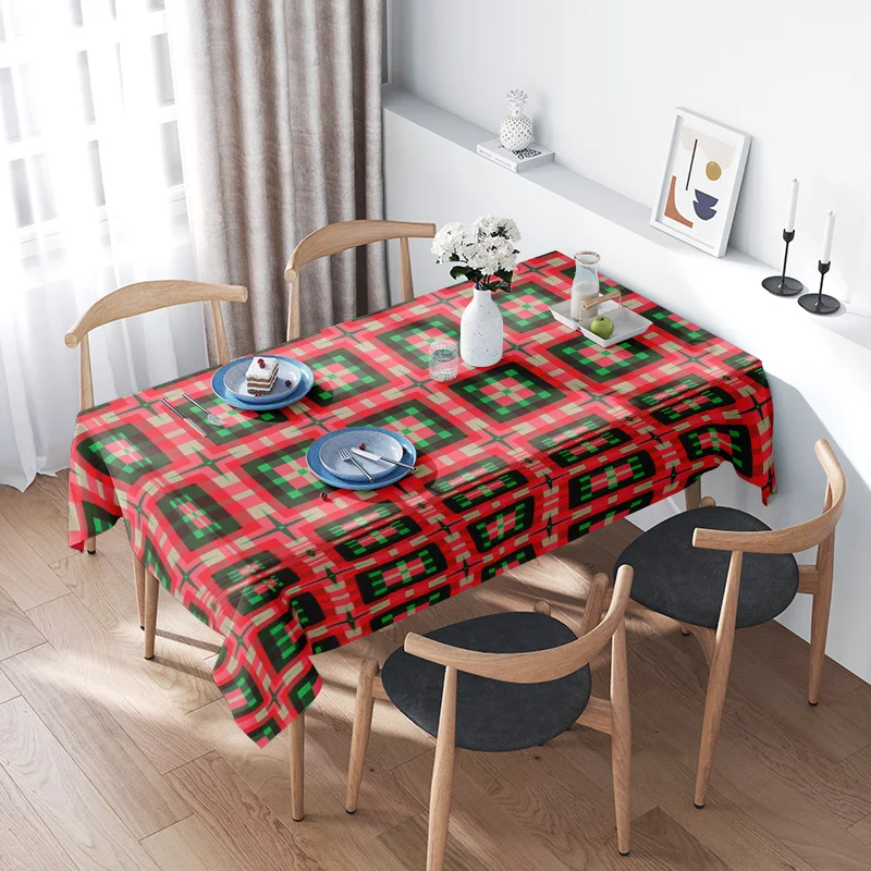 Modern Plaid Tablecloth with Red Green Color for Dining Room Decor Christmas Table Runner Mats for Kitchen Home Party Decoration