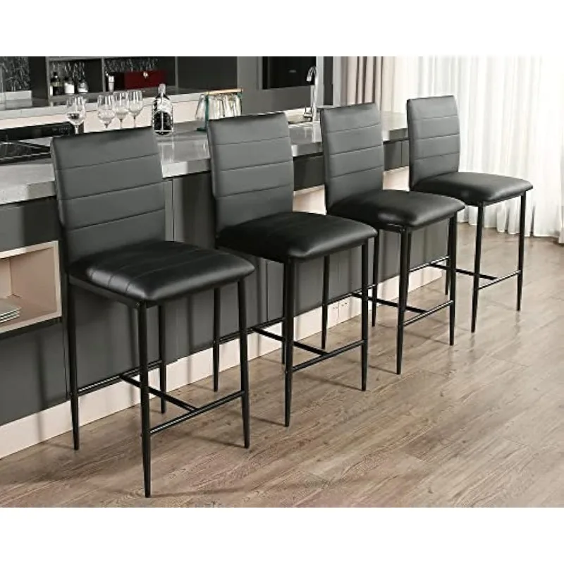 Counter Height Stools Set of 4 - Modern PU Leather Bar Barstools for Kitchen Island High Dining Room Chairs with Back