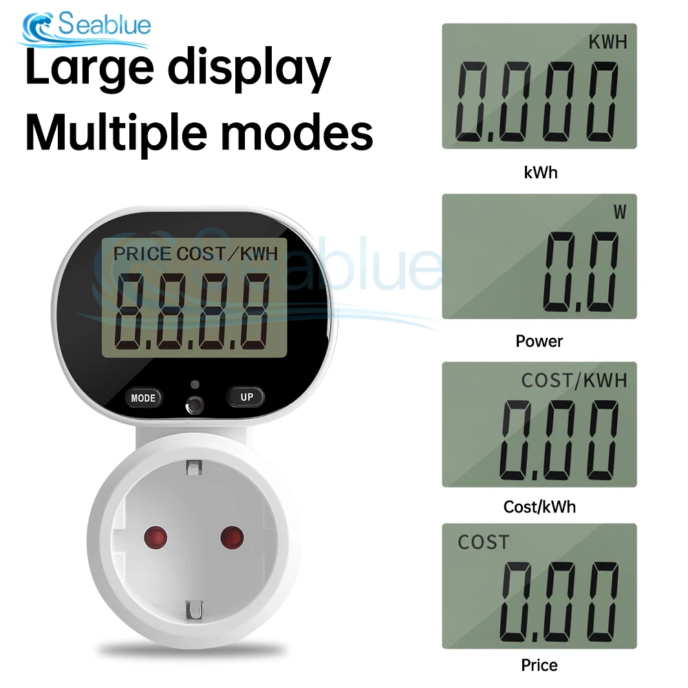 AC 230V 16A Rotatable Power Meter LCD Digital Display Electricity Consumption Meter Monitor Voltmeter Energy Cost Meter Socket