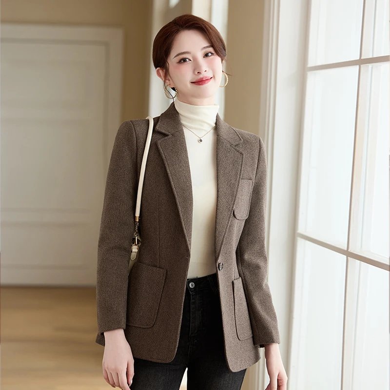 NAVIU Office Ladies Blazer Women Jacket Gray Coffee Long Sleeve Single Button Female Business Work Wear Slim Formal Coat Jacket