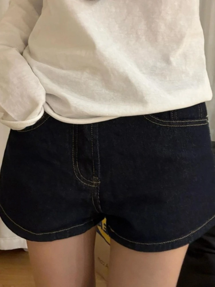 HOUZHOU Vintage Denim Shorts Women Gothic High Waist Punk Y2k Shorts Wide Leg Summer Casual Retro Solid Short Jeans Streetwear