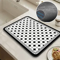 Kitchen Countertop Draining Mat Vintage Plaid Diatomaceous Earth Absorbent Mat Desktop Drying Mat Coasters Washable Tea Table Ba