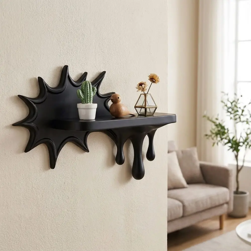 3D Printed Burst Dripping Shape Wall Shelf Plastic Irregular Shape Floating Wall Stand Melting Stable Decorative Shelf Bedroom