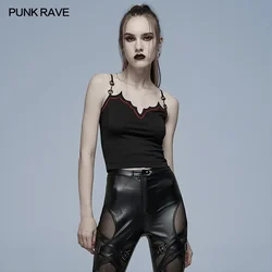 PUNK RAVE Women's Gothic Daily Bat Camisoles Sexy Slim Camisole Which Is Novel Metal Loop Fashion Tops Camis