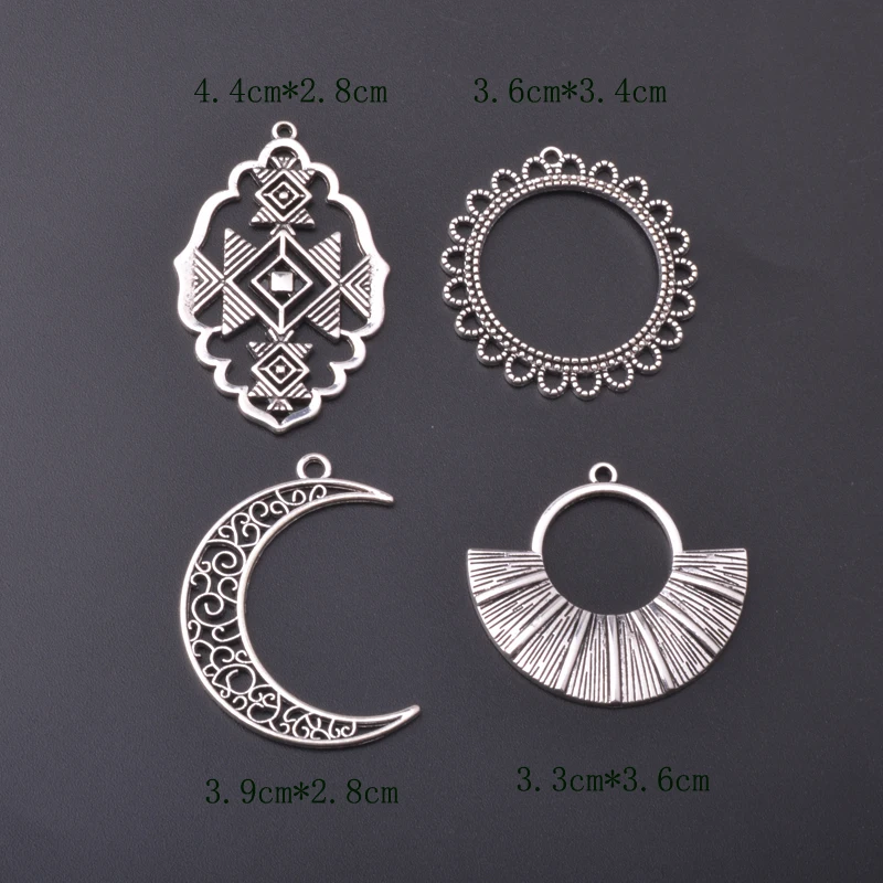 10 Stück Vintage-Stil Antiksilberfarbene Mond-Fächer-Anhänger Metall Runde Anhänger DIY Ohrringe Damen Schmuck – Detail 3