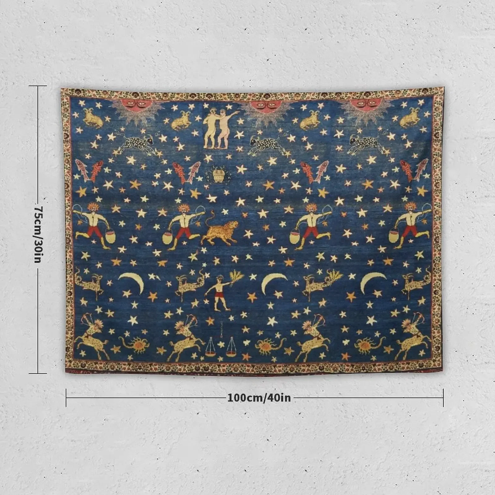 ANTIQUE PERSIAN CARPET WITH ZODIACAL SIGNS,STARS IN BLUE SKY Tapestry Bedroom Deco Tapestry