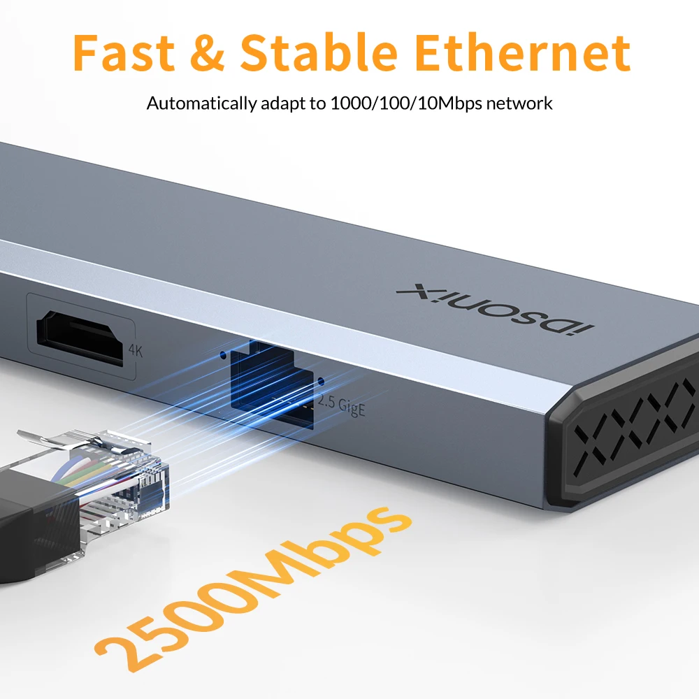 IDsonix-Adaptateur de station d'accueil USB C, HUB USB C, répartiteur USB C pour MacPlePC, RJ45, 2500Mbps, 4K, 60Hz, HDMI, PD, 100W