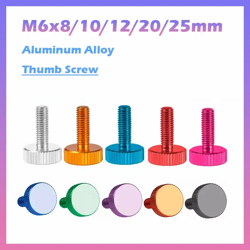 M6x8/10/12/20/25mm Anodised Color Bolts Flat Knurled Head Thumb Screws DIY Chassis Modification Hand Turn Knob Bolt