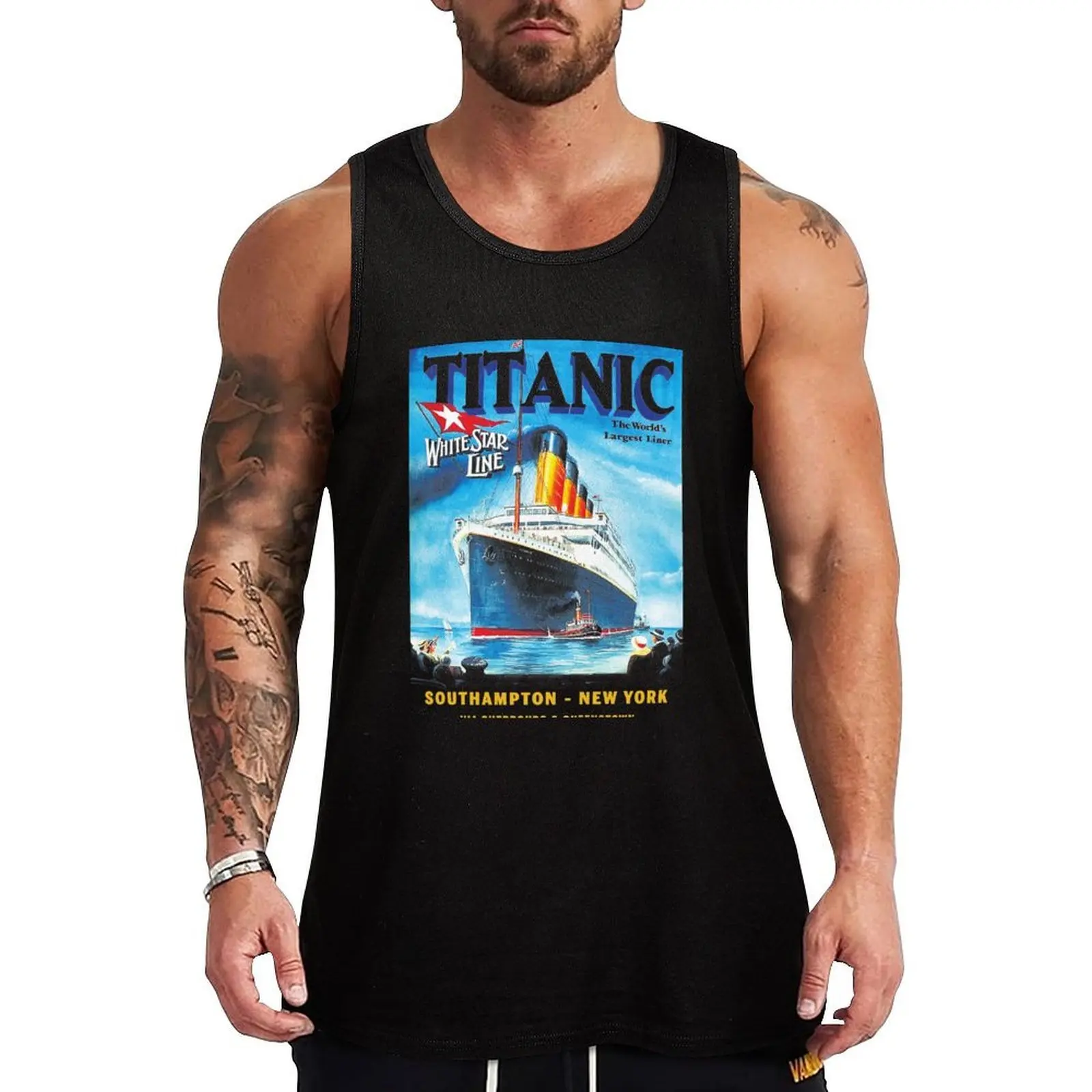 

Titanic Halftone Art Tank Top Muscle Fitness Tank Top Sleeveless Athletic Workout