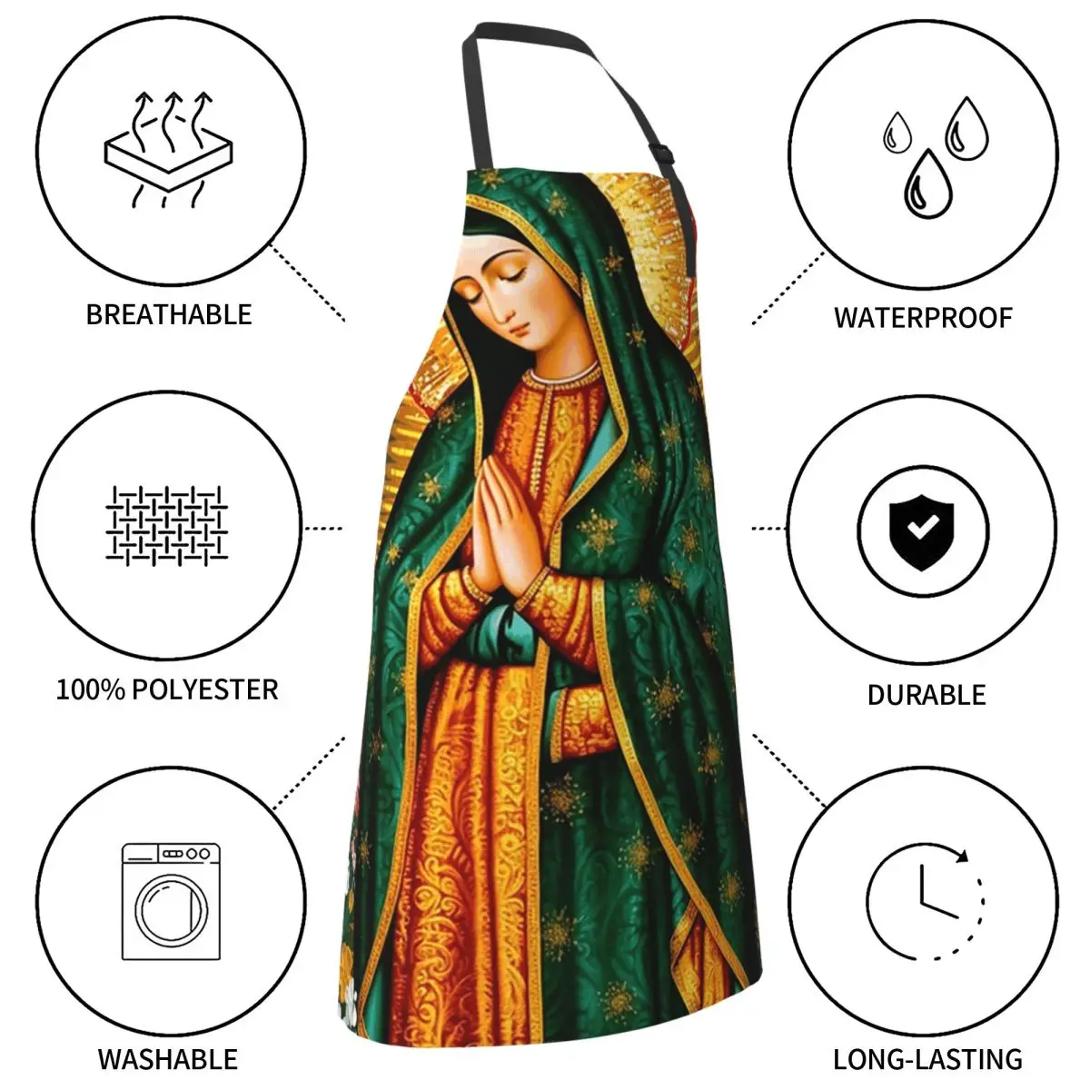 سيدة غوادالوبي مريم العذراء مآزر المكسيكية الشيف الخبز Tablier أكمام مريلة المطبخ بينافور للنساء الرجال البستنة #5