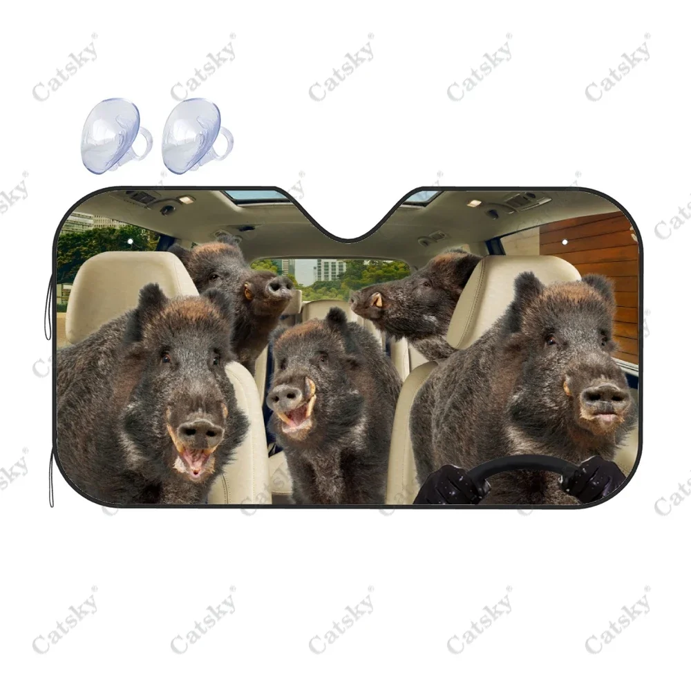 Wild Boar Car Sunshade, Car Decoration Lovers Gift,Windscreen Sun Shield for Car Window Sunshade Cover Foldable Uv Ray Reflector