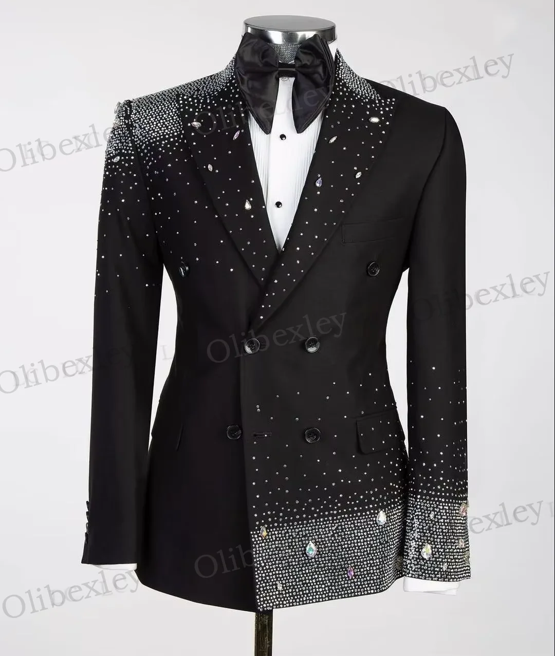 

Customized Slim Fit Double Breasted Suit for Men, Luxury Diamond Ornament Tuxedos, Business Wedding Groom, High Quality, 2 Pcs