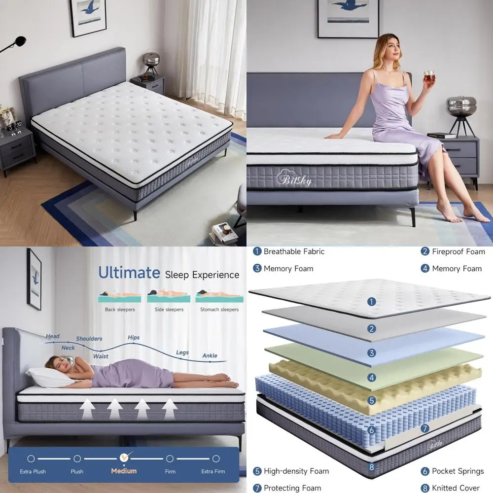 Queen-Size-Gel-Hybridmatratze aus Memory-Schaum mit Taschenfedern, mittelfest, 12-Zoll-Matratze in einer Box