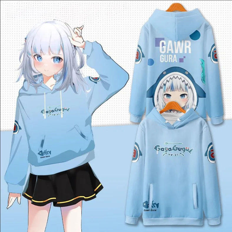 Hololive VTuber Kawaii Gawr Gura Hoodies 3D Print Anime Sweatshirt Men Women Long Sleeve Tracksuit Street Harajuku Pullover Coat