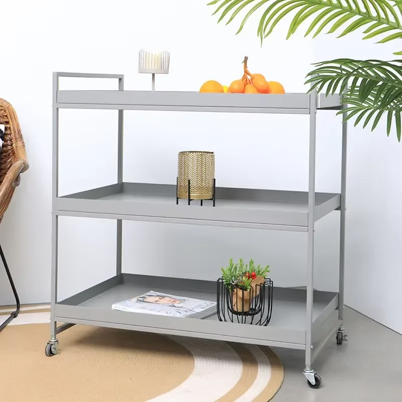 Nordic Style Wrought Iron Side Table Removable Small Square Metal Trolley Multi Layer Dining Cart for Living Room Home Decor