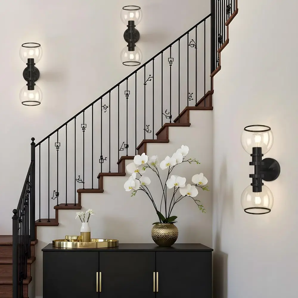 Pair of Modern Clear Glass Wall Sconces for Bathroom, Living Spaces, and More