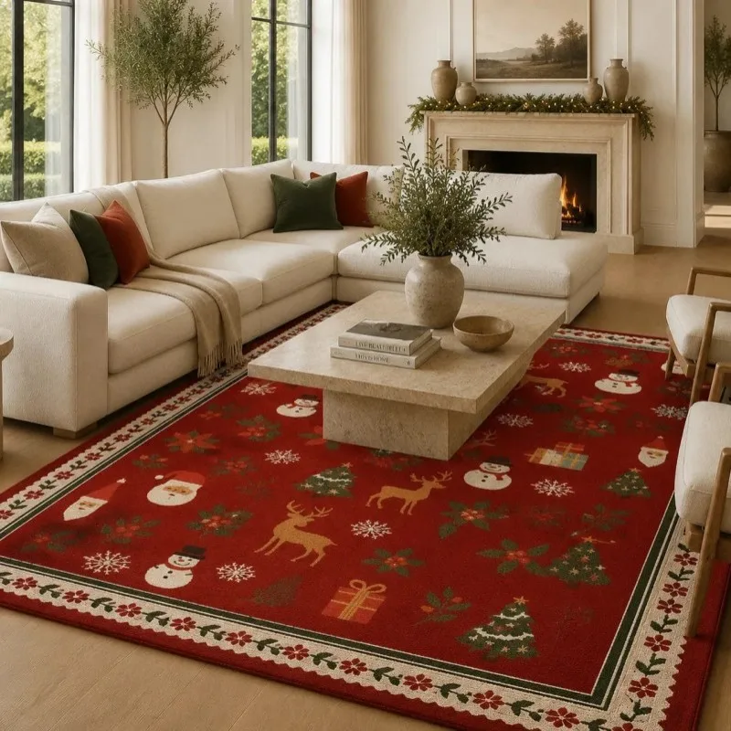 VIKAMA Red Santa Snowman Reindeer Tree Area Rug Noise Reducing Machine Washable Living Room Pet Christmas Holiday Home Decor