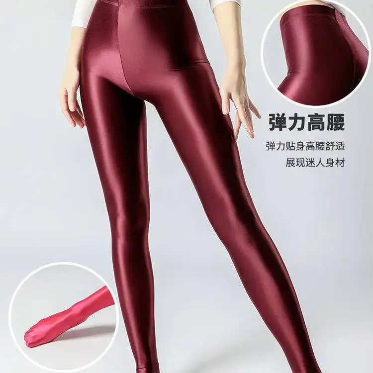 اليابانية الحرير بريق طماق النساء لامعة جوارب طويلة عالية الخصر الرياضة اليوغا السراويل النساء التماس الجوارب #3