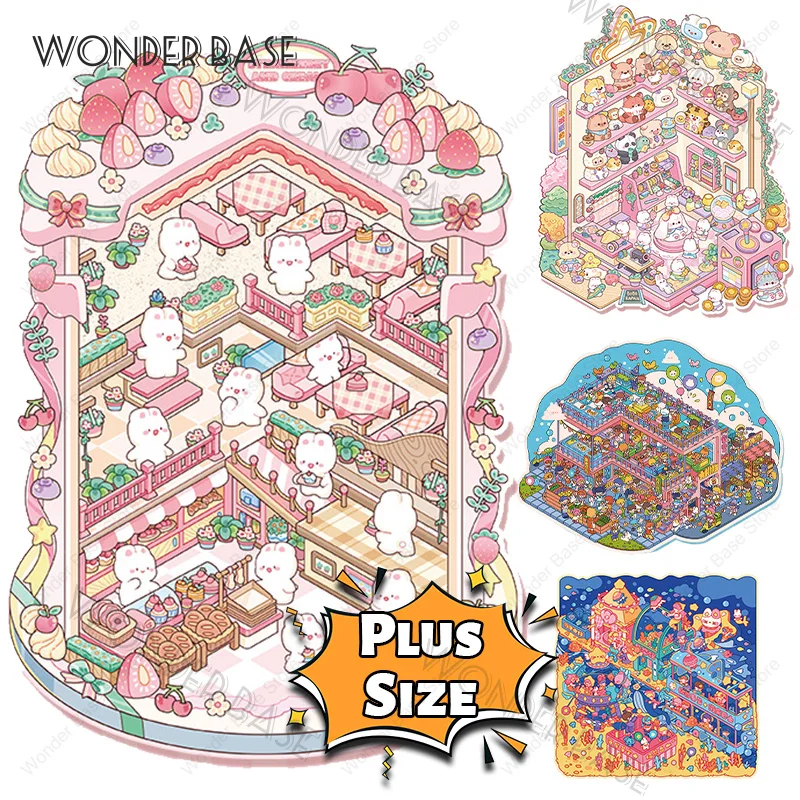 3D DIY de talla grande lindo conejo Kawaii chica paisaje pegatina escena pegatinas bolsillo cabina escena apilamiento regalo para estudiante chico