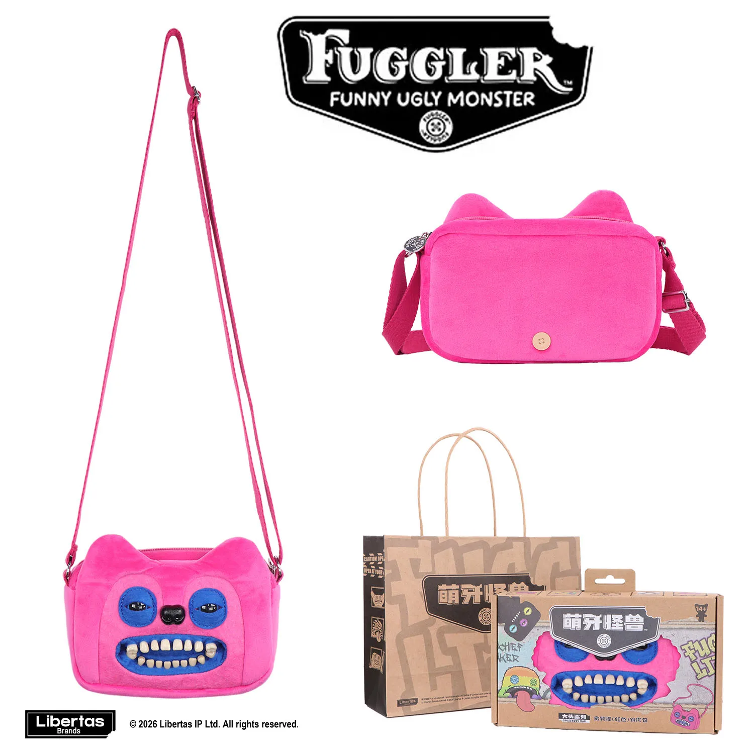 Fugglers Hässliches Zahnmonster Flauschige Umhängetaschen Niedliche Fugg Plüsch-Geldbörse Schulter-Rucksack Portemonnaie für Mädchen Jungen Cartoon-Tier 22CM