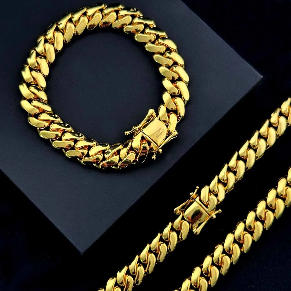 8mm 14K Gold Plating Cuban Chain Iced Out Necklace Cool Hiphop Copper Alloy Cuban Link Chain