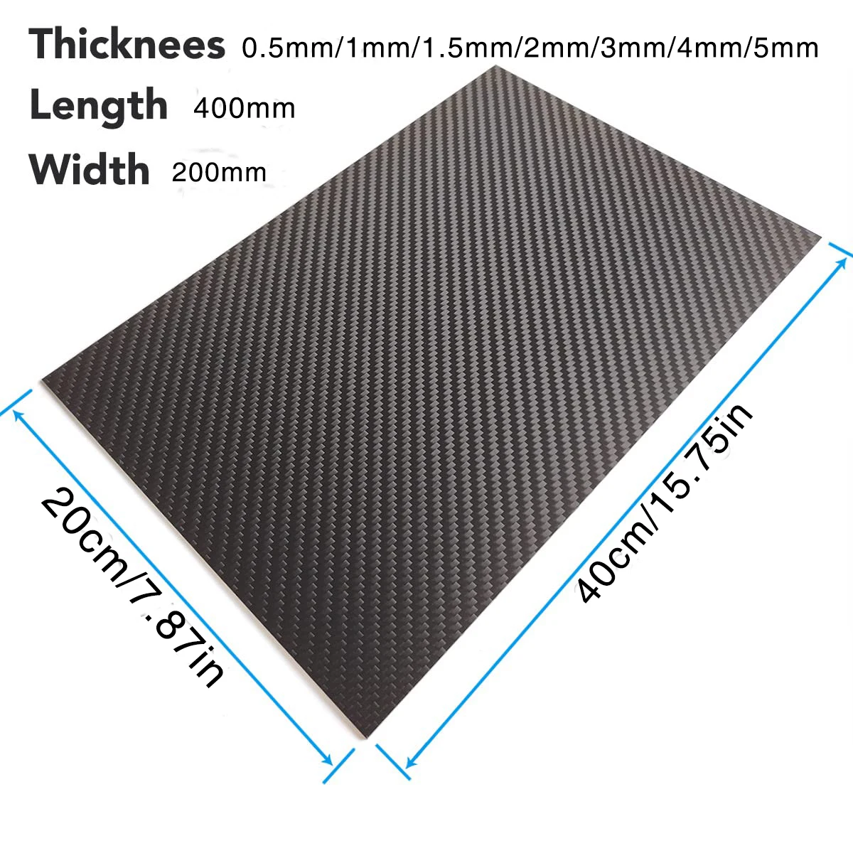 3K Carbon Fiber Plate Panel Sheet 400mm X 200mm Size 0.5,1,1.5, 2,3,4,5mm Thickness Composite Hardness Material for RC