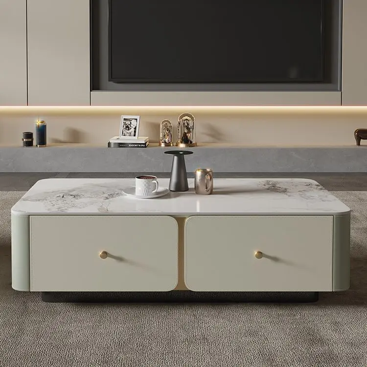 Coffee table long rectangular living room TV cabinet combination explosion light luxury modern simple solid wood Italian style