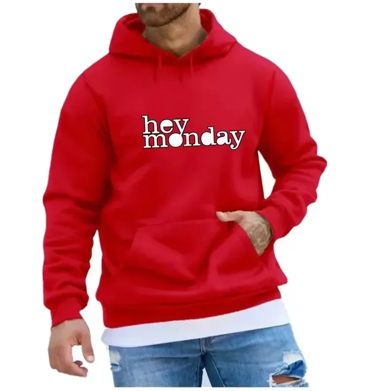 Hey Monday Printed Hoodies Man Autumn Outdoor Pullover Top Casual Fleece Warm Hooded Sweatshirt Loose Clothing