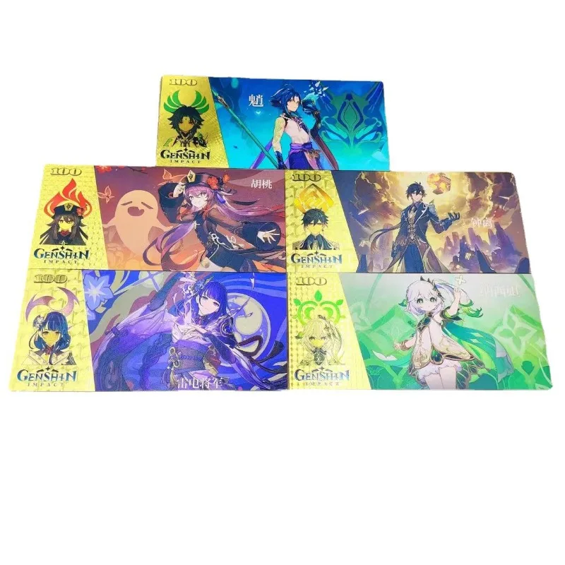 Genshin Impact Commemorative Banknote Gold Foil Note Plastic PVC Banknote Collectible Souvenir Gift Box Set Anime Game Merch