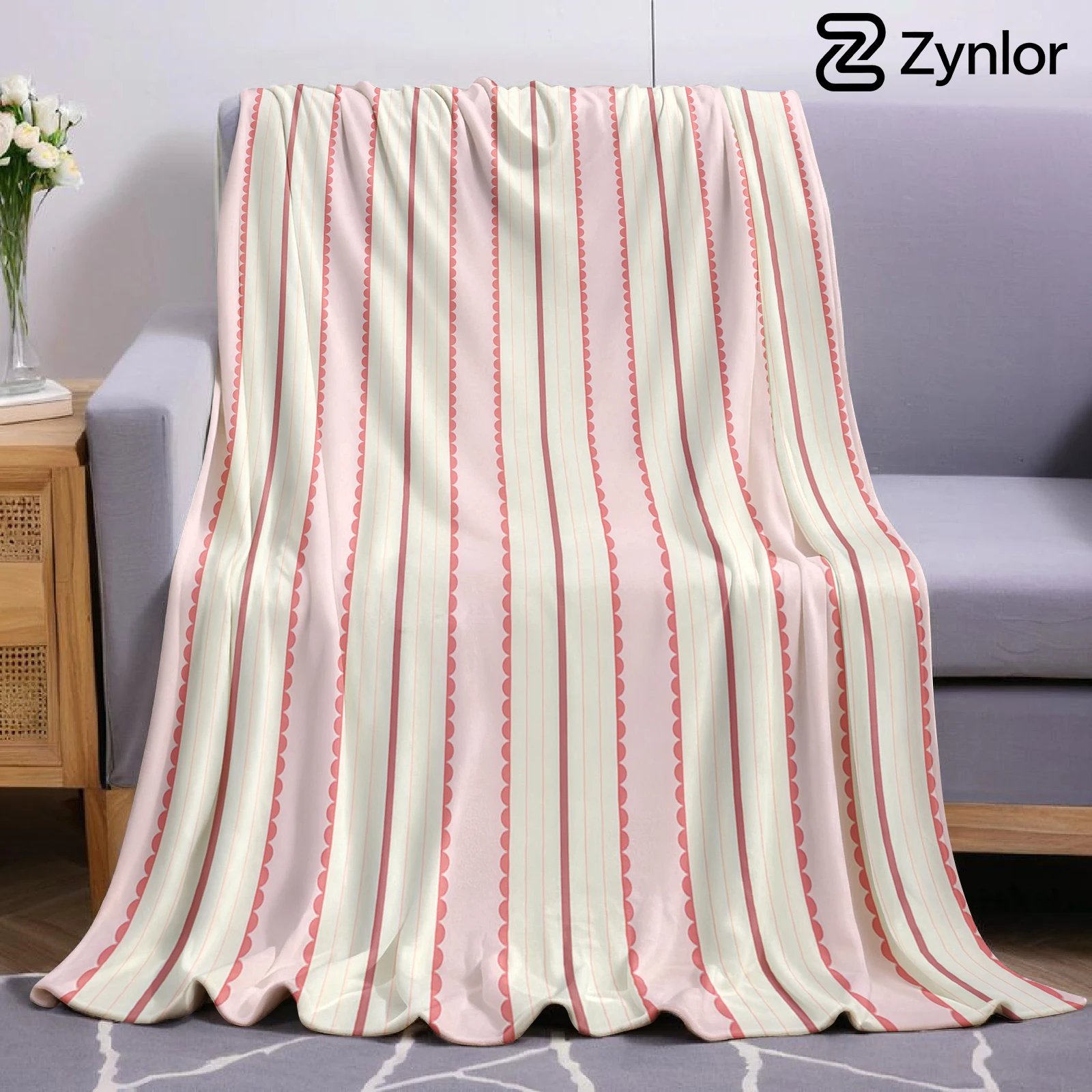 Scalloped Pink Vertical Line Ultra Soft Sherpa Fleece Blanket Fluffy Warm Halloween Cozy Throw for Couch Bedroom Gift All season