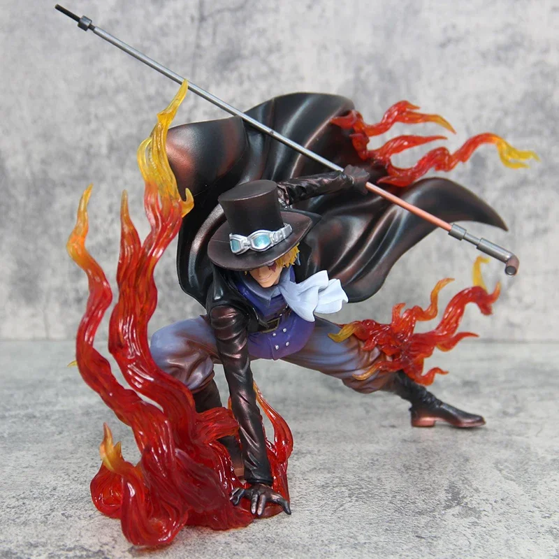 21.5cm One Piece Fire Fist Sabo GK Revolutionary Army Sabo Figure Flame Scene Anime Model PVC Collection Action Figure Decor Toy