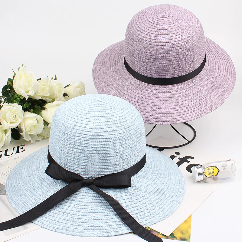 Summer ladies female Holiday beach visor cap Outdoor women casual foldable ribbon straw hat Sun hats