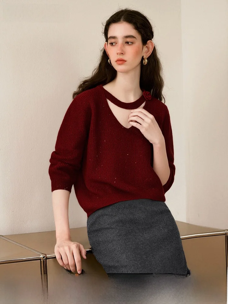 

Женский свитер OLrain с V-образным вырезом, зимний, белый, с бусинами, свободного кроя, удобный, с длинными рукавами