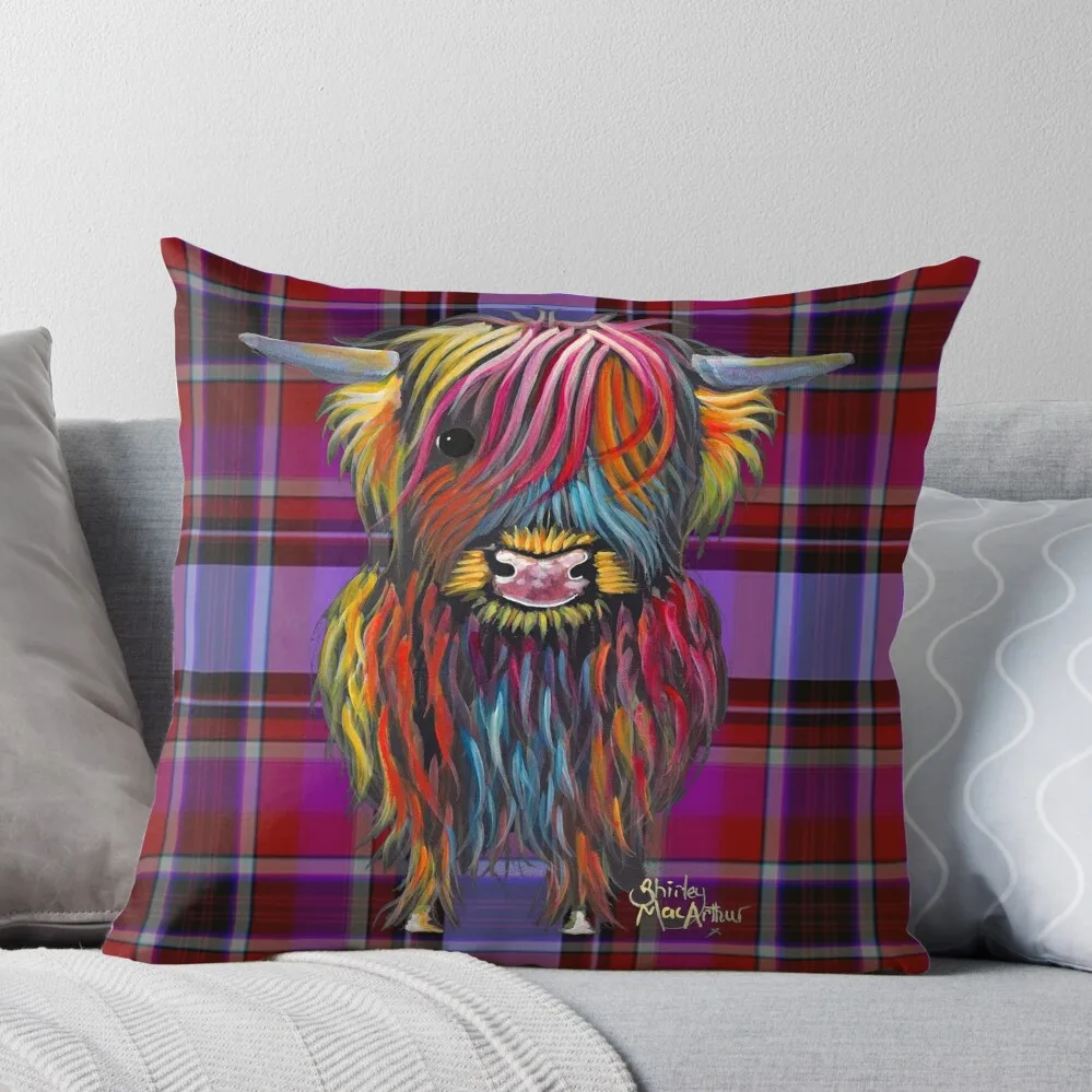 SCoTTiSH HiGHLaND CoW ' TaRTaN BRaVeHeaRT ' by SHiRLeY MacARTHuR Throw Pillow Pillowcase Cushion