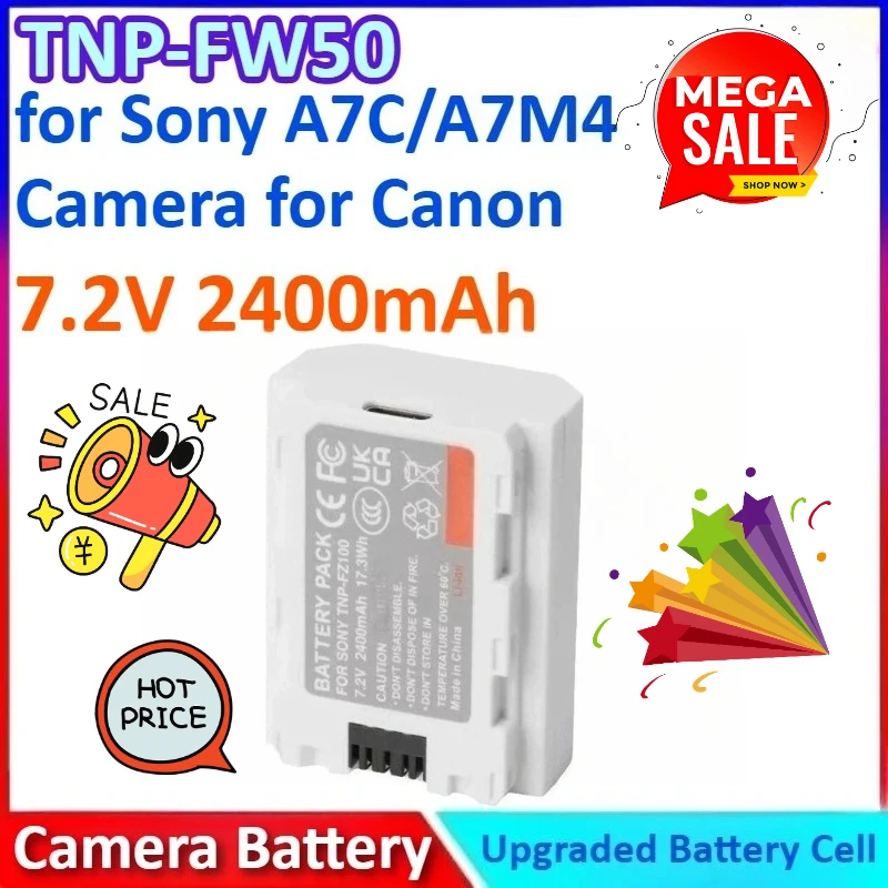 

New 7.2V 2400mAh TLP-E6 TNP-W235 TNP-FW50 TNP-FZ100 Camera Battery for Sony A7M4/A7C Camera for Canon for Fujifilm Camera Type-C
