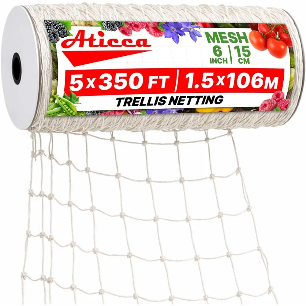 

Heavy-Duty Polyester Plant Support Netting - 5x350ft White Mesh Roll for Climbing Plants and Vines