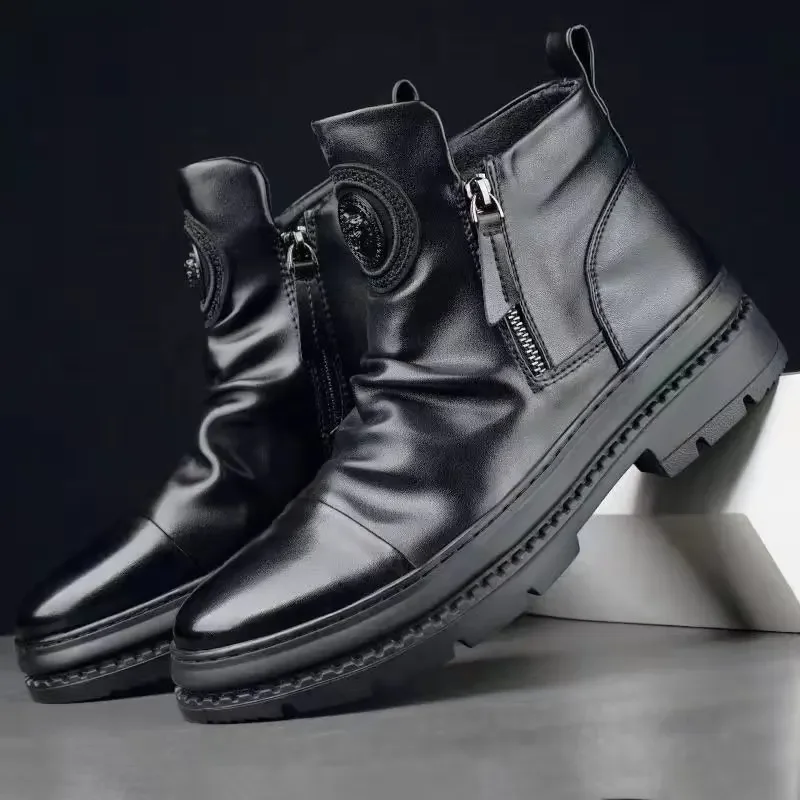 New Luxury Men Ankle Boots British Style High Top Men shoes Motorcycle Leather Boots Zipper Retro Men's Boots Zapatillas Hombre